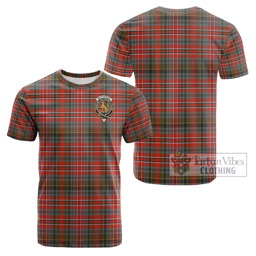 Tartan Vibes Clothing MacPherson Weathered Tartan Cotton T-Shirt with Family Crest