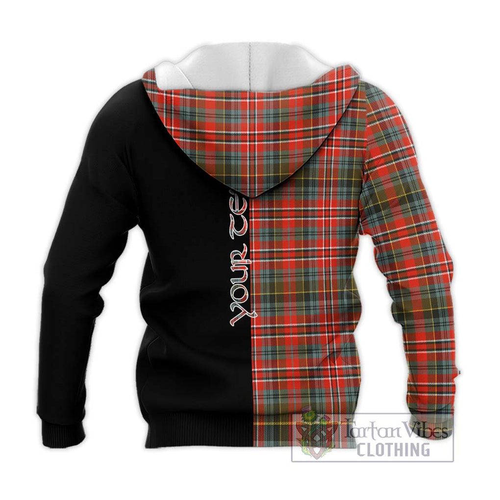 MacPherson Weathered Tartan Knitted Hoodie with Family Crest and Half Of Me Style - Tartanvibesclothing Shop