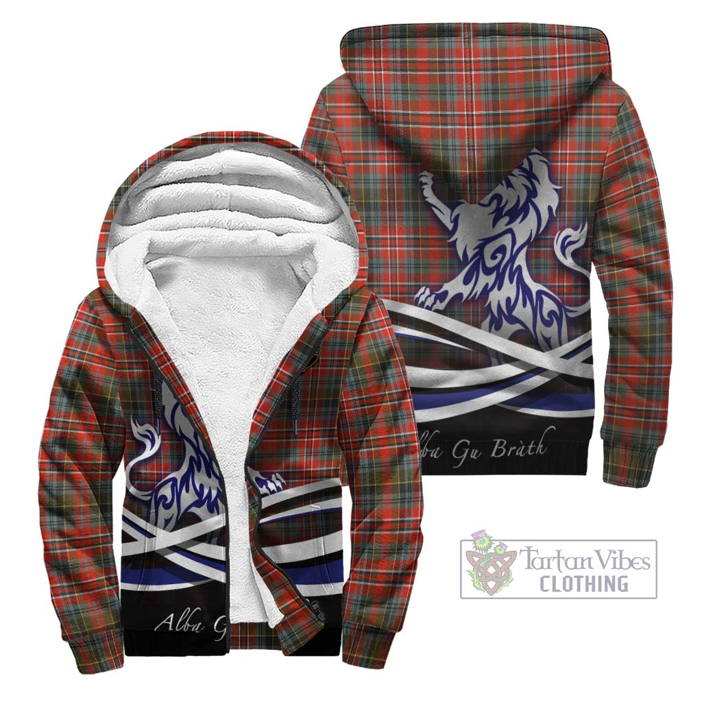 Tartan Vibes Clothing MacPherson Weathered Tartan Sherpa Hoodie with Alba Gu Brath Regal Lion Emblem