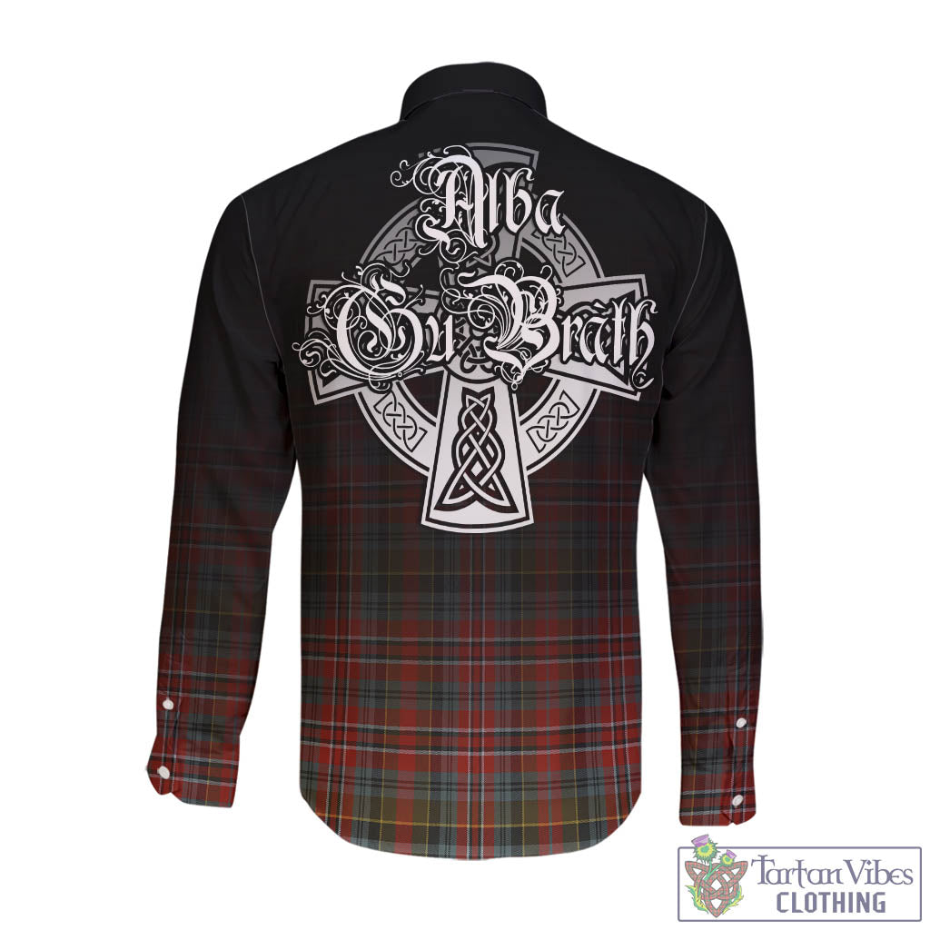 Tartan Vibes Clothing MacPherson Weathered Tartan Long Sleeve Button Up Featuring Alba Gu Brath Family Crest Celtic Inspired