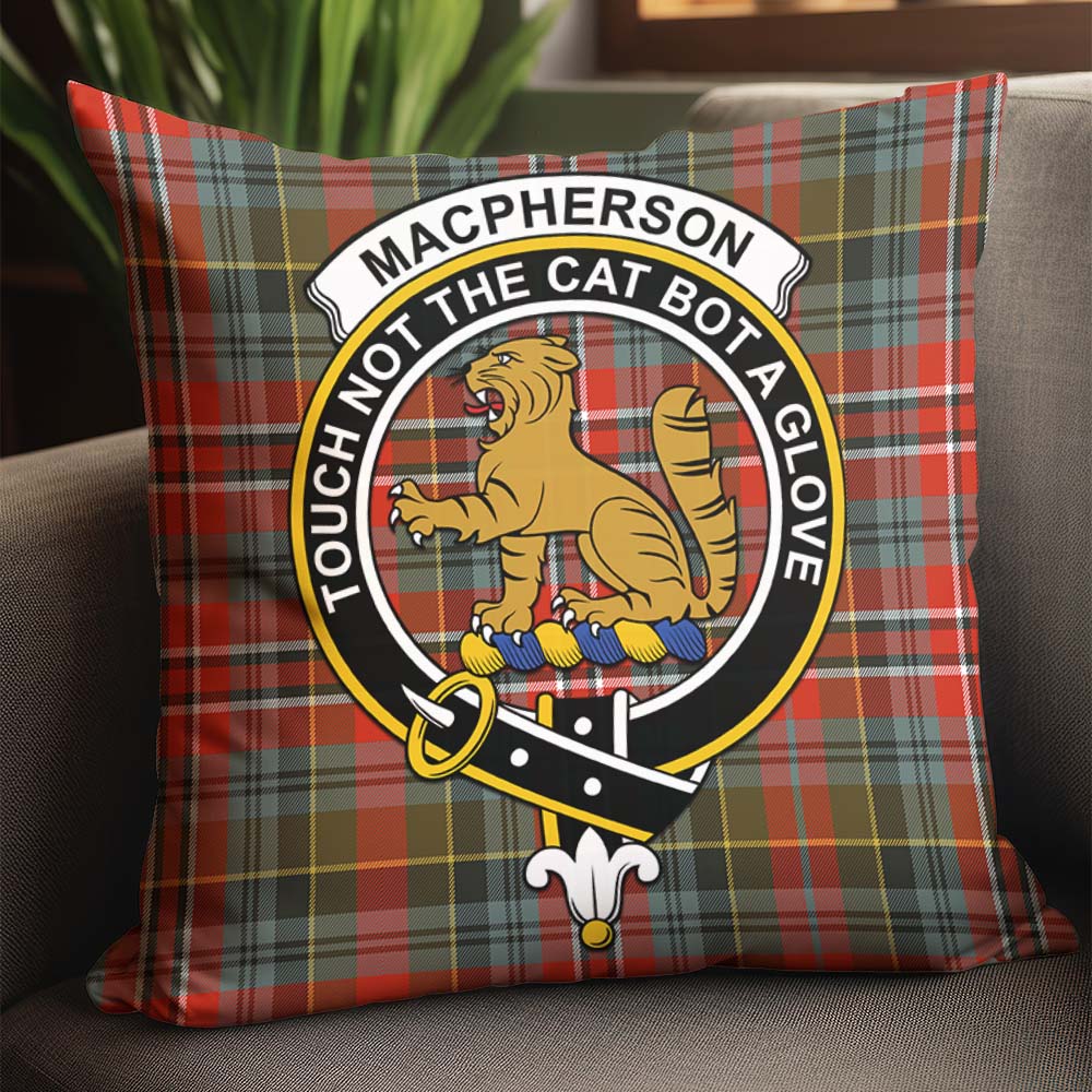 MacPherson Weathered Tartan Pillow Cover with Family Crest - Tartanvibesclothing