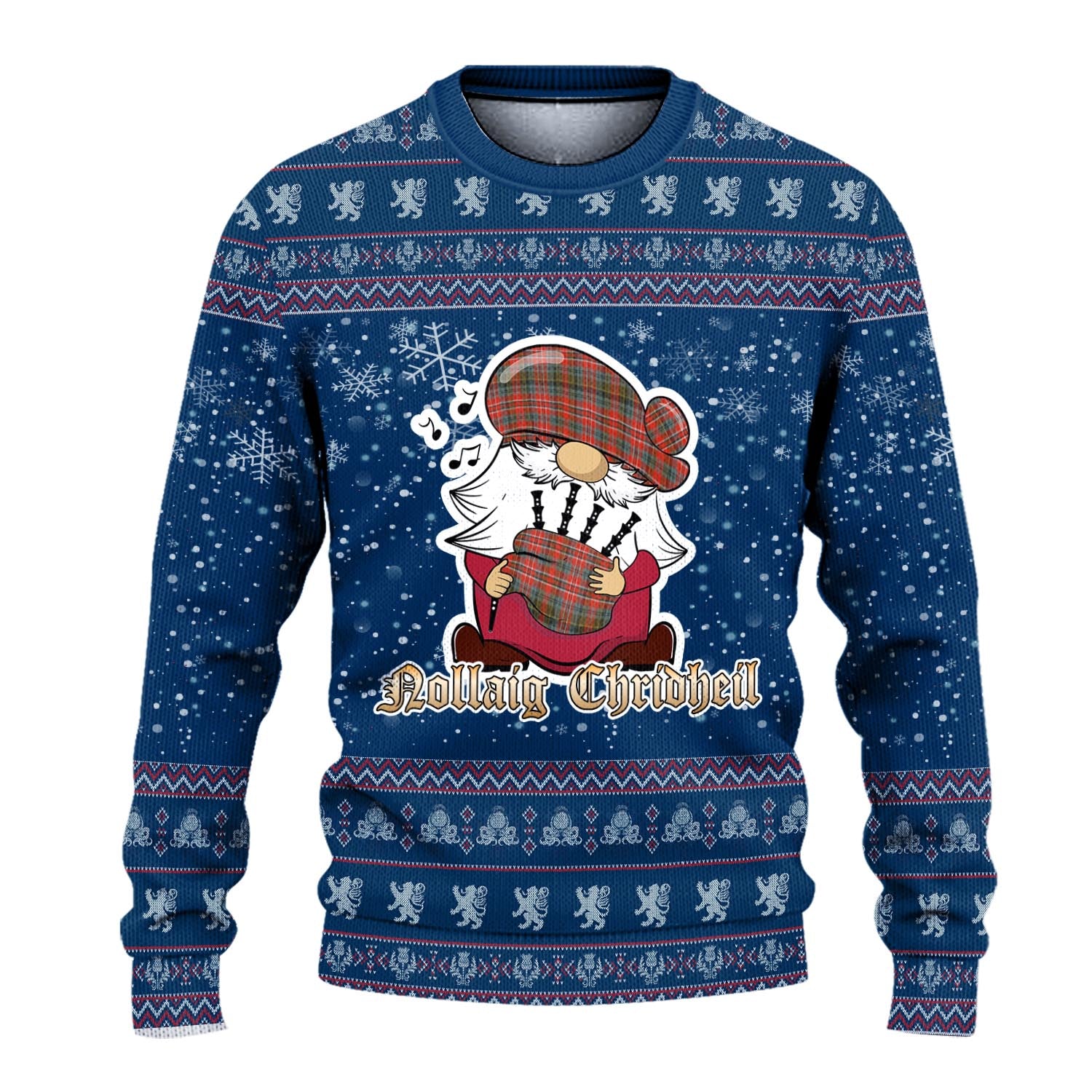 MacPherson Weathered Clan Christmas Family Knitted Sweater with Funny Gnome Playing Bagpipes - Tartanvibesclothing