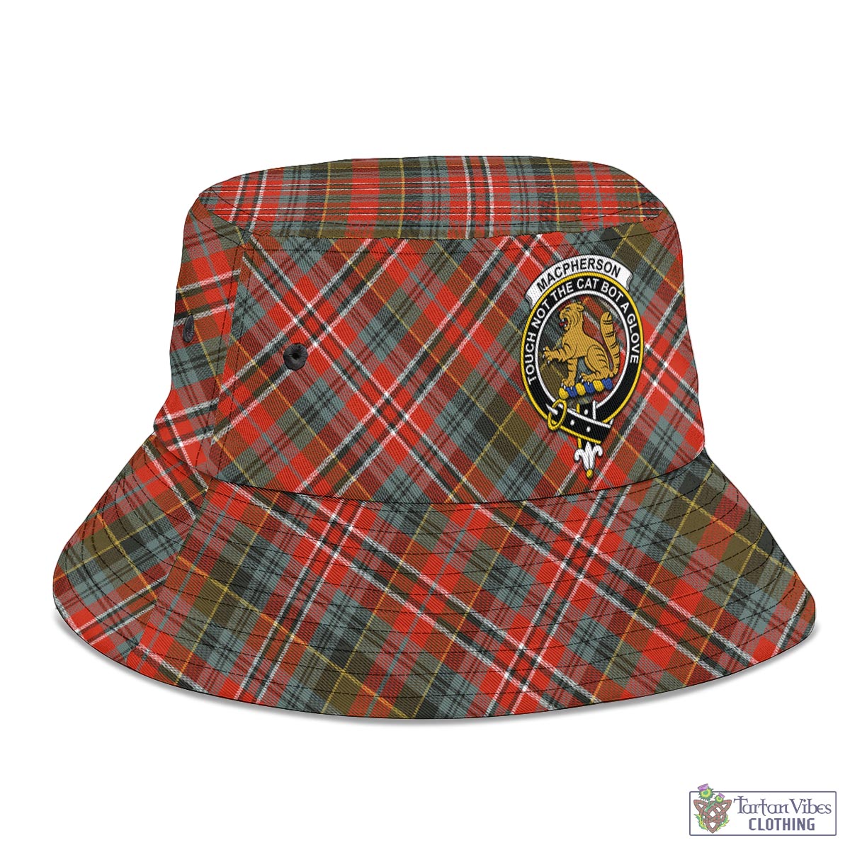 Tartan Vibes Clothing MacPherson Weathered Tartan Bucket Hat with Family Crest