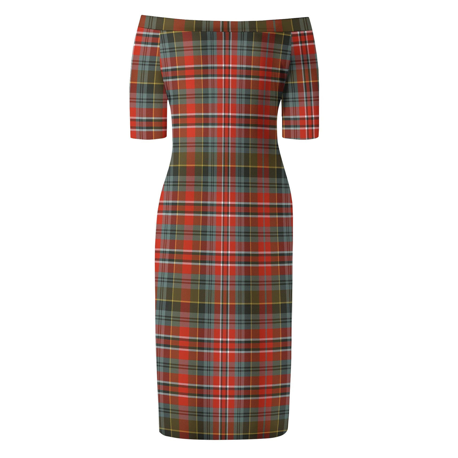 MacPherson Weathered Tartan Off Shoulder Lady Dress - Tartanvibesclothing