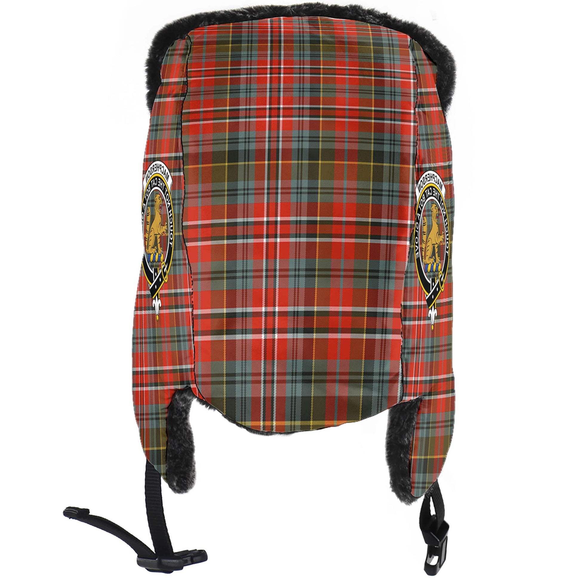 MacPherson Weathered Tartan Winter Trapper Hat with Family Crest - Tartanvibesclothing