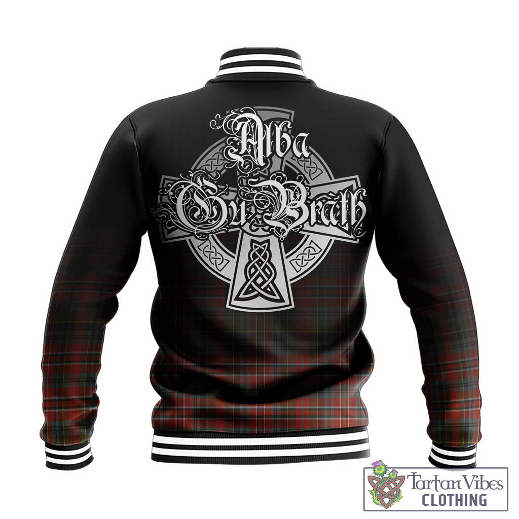 Tartan Vibes Clothing MacPherson Weathered Tartan Baseball Jacket Featuring Alba Gu Brath Family Crest Celtic Inspired
