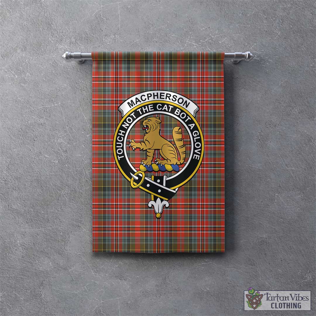 Tartan Vibes Clothing MacPherson Weathered Tartan Gonfalon, Tartan Banner with Family Crest