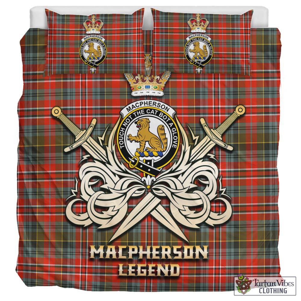 Tartan Vibes Clothing MacPherson Weathered Tartan Bedding Set with Clan Crest and the Golden Sword of Courageous Legacy