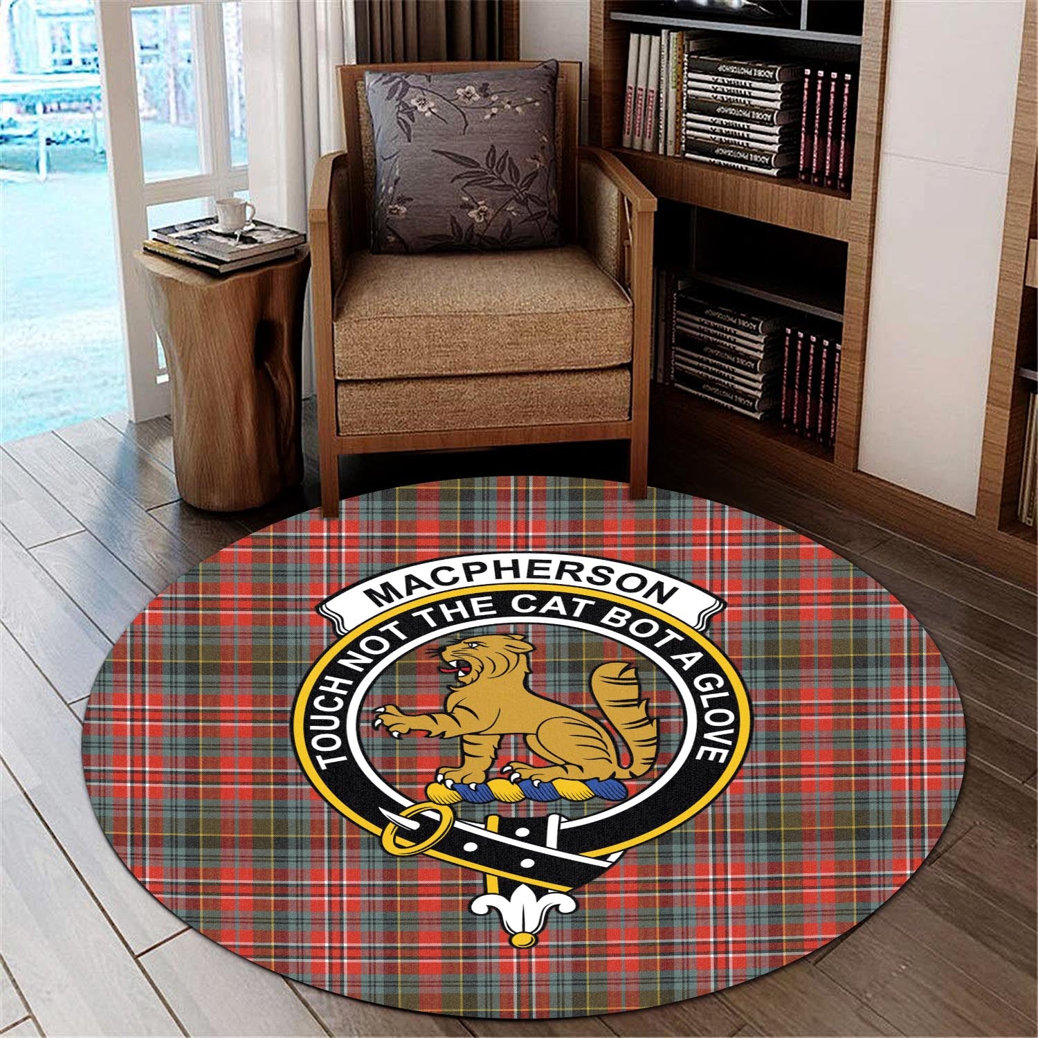 macpherson-weathered-tartan-round-rug-with-family-crest