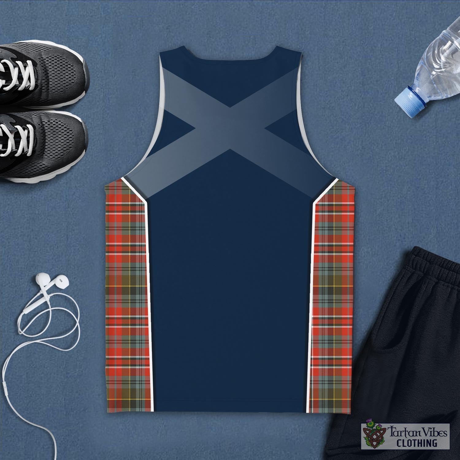 Tartan Vibes Clothing MacPherson Weathered Tartan Men's Tanks Top with Family Crest and Scottish Thistle Vibes Sport Style