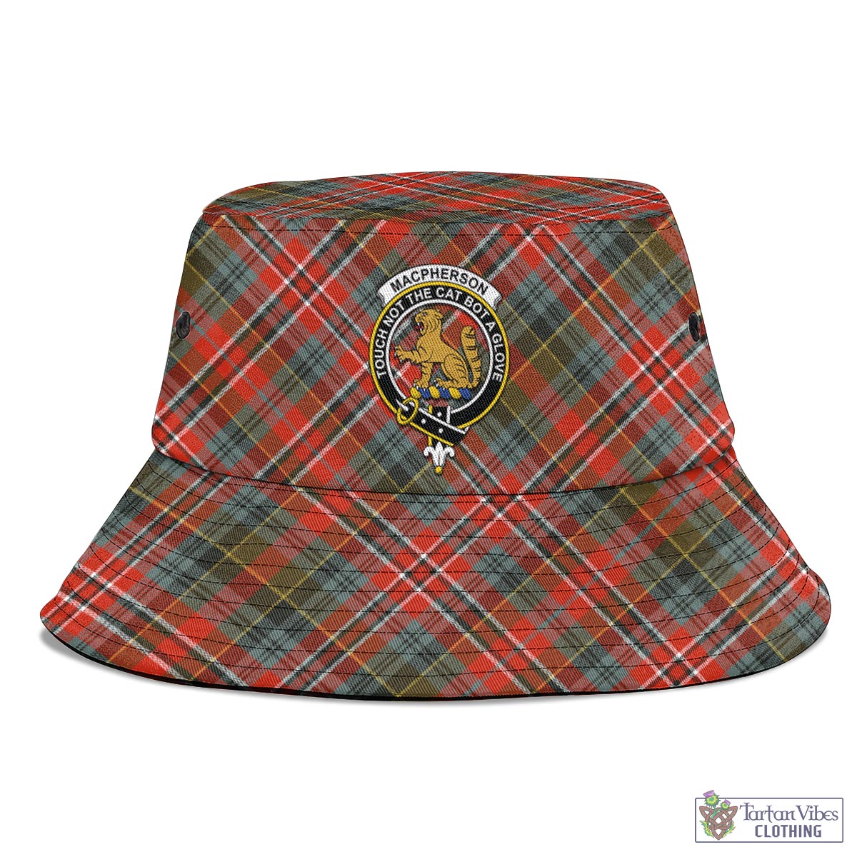 Tartan Vibes Clothing MacPherson Weathered Tartan Bucket Hat with Family Crest