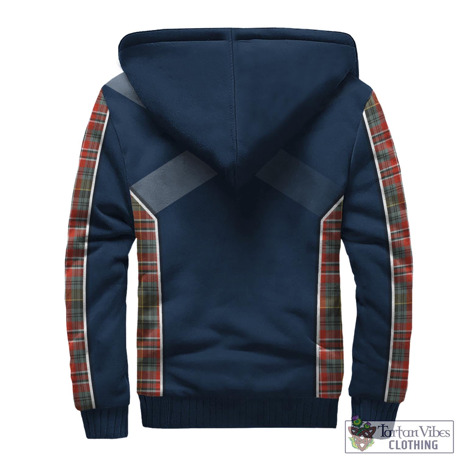 Tartan Vibes Clothing MacPherson Weathered Tartan Sherpa Hoodie with Family Crest and Scottish Thistle Vibes Sport Style