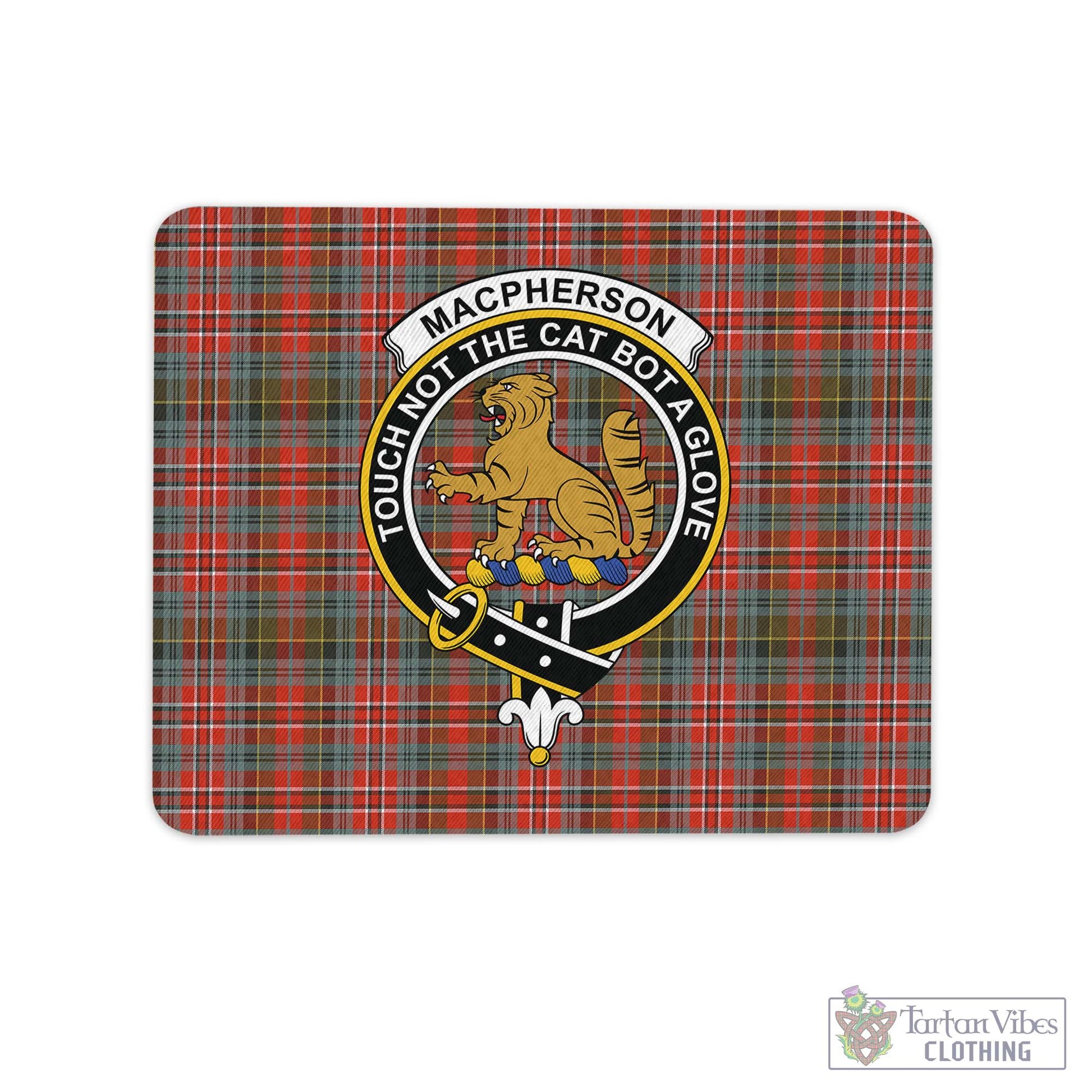 Tartan Vibes Clothing MacPherson Weathered Tartan Mouse Pad with Family Crest