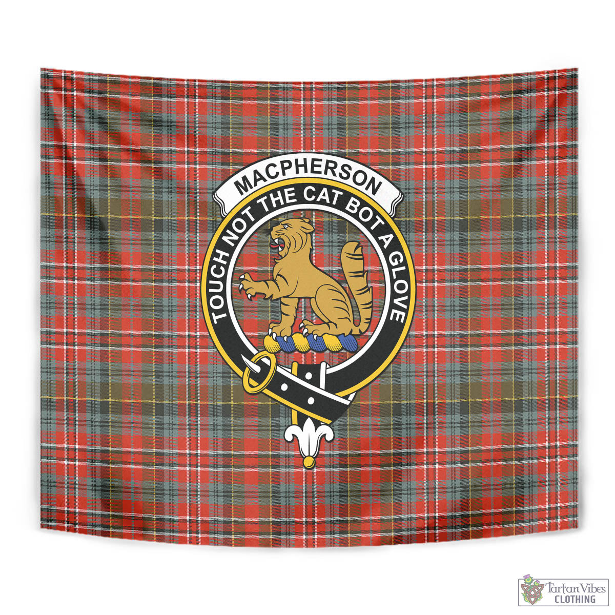 Tartan Vibes Clothing MacPherson Weathered Tartan Tapestry Wall Hanging and Home Decor for Room with Family Crest