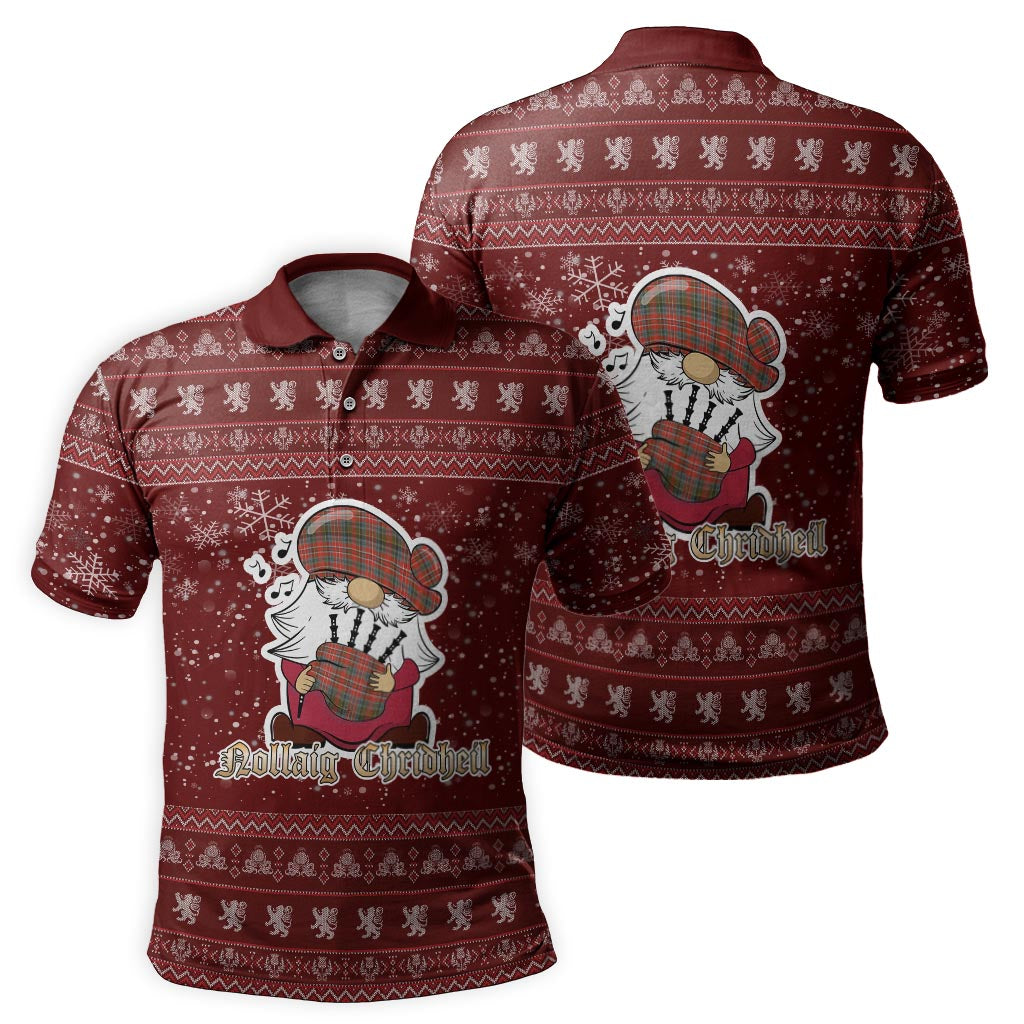 MacPherson Weathered Clan Christmas Family Polo Shirt with Funny Gnome Playing Bagpipes - Tartanvibesclothing