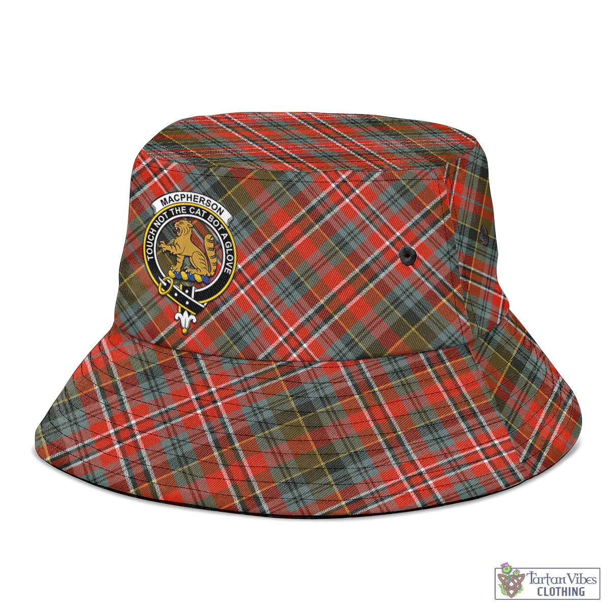 Tartan Vibes Clothing MacPherson Weathered Tartan Bucket Hat with Family Crest