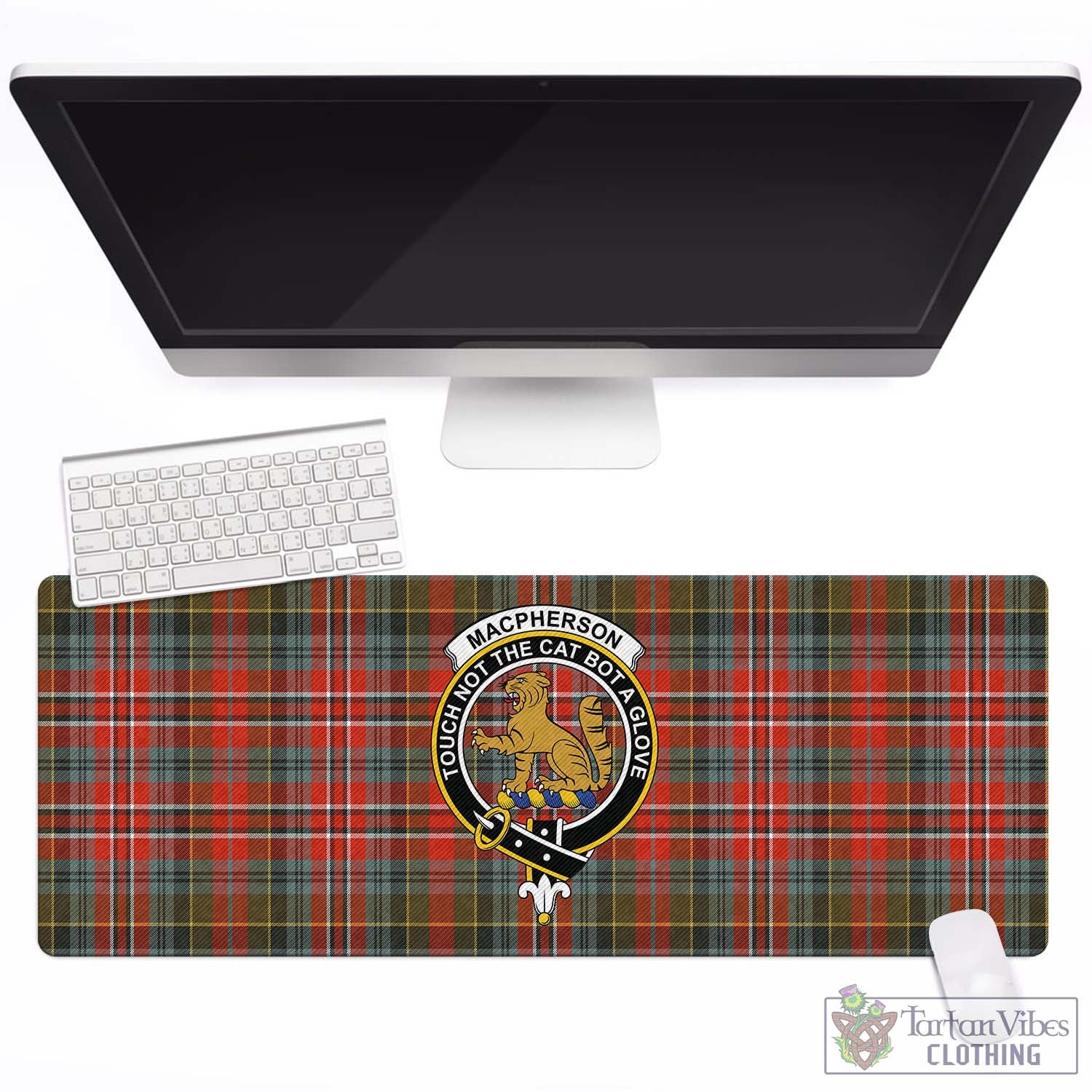 Tartan Vibes Clothing MacPherson Weathered Tartan Mouse Pad with Family Crest