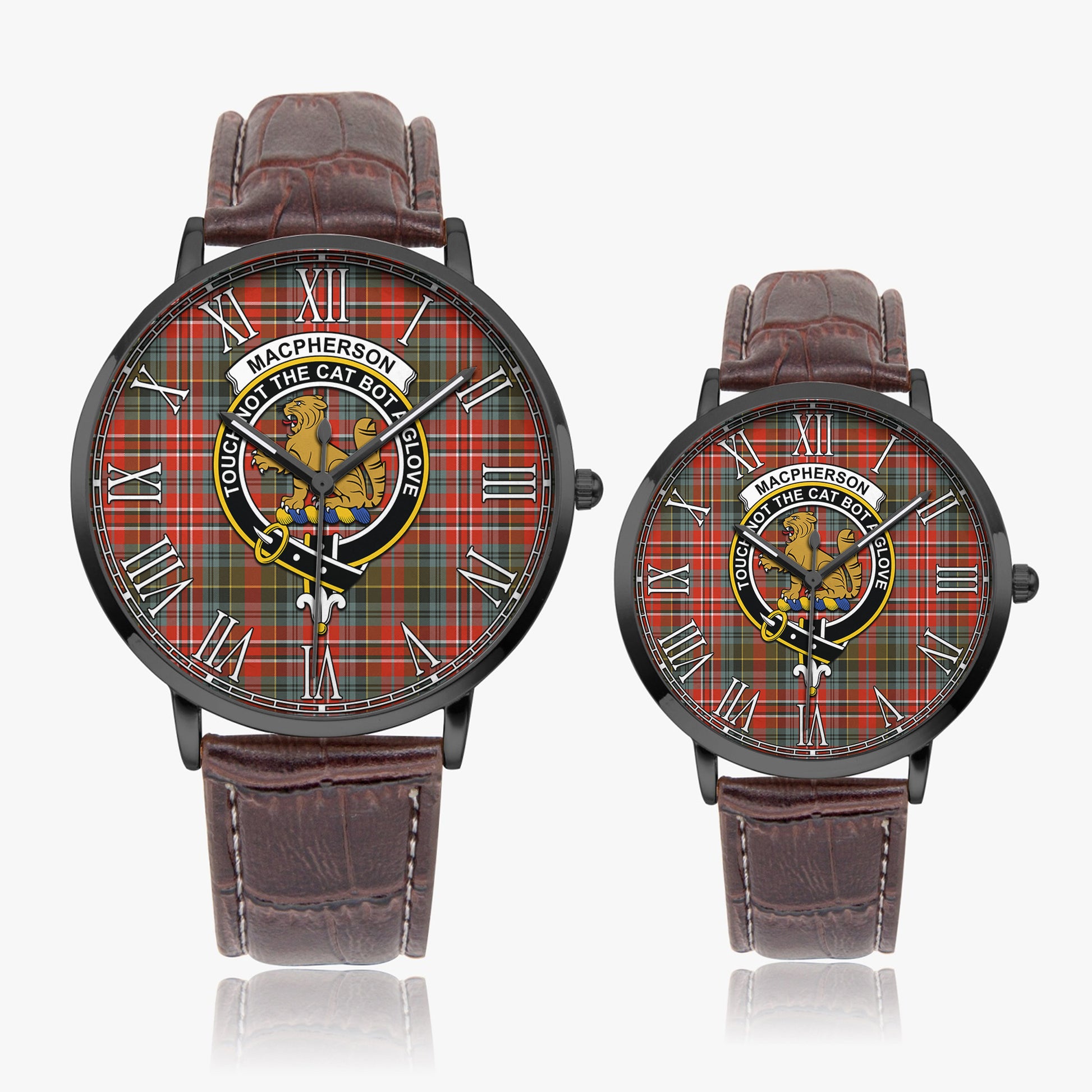 MacPherson Weathered Tartan Family Crest Leather Strap Quartz Watch - Tartanvibesclothing