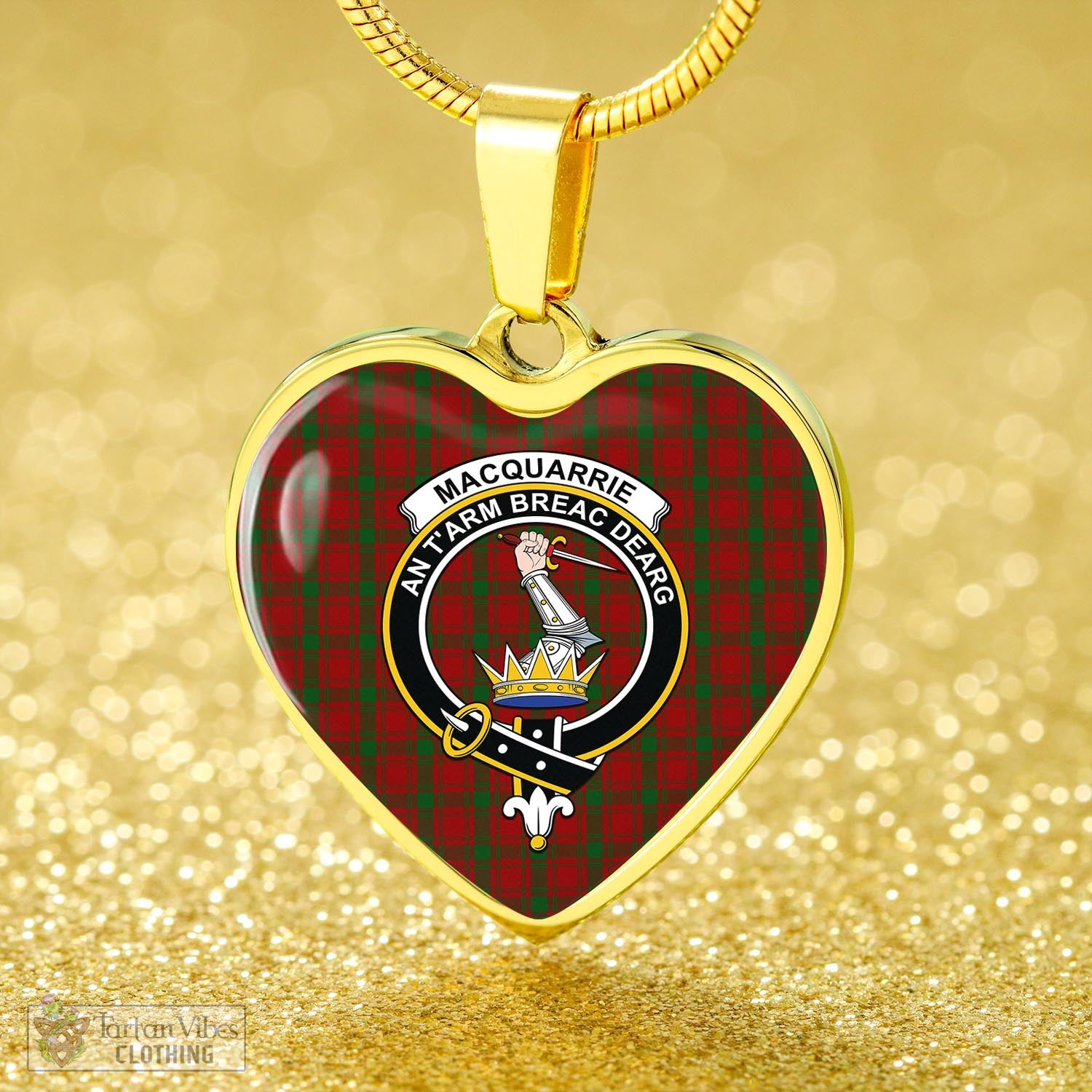 Tartan Vibes Clothing MacQuarrie Tartan Heart Necklace with Family Crest