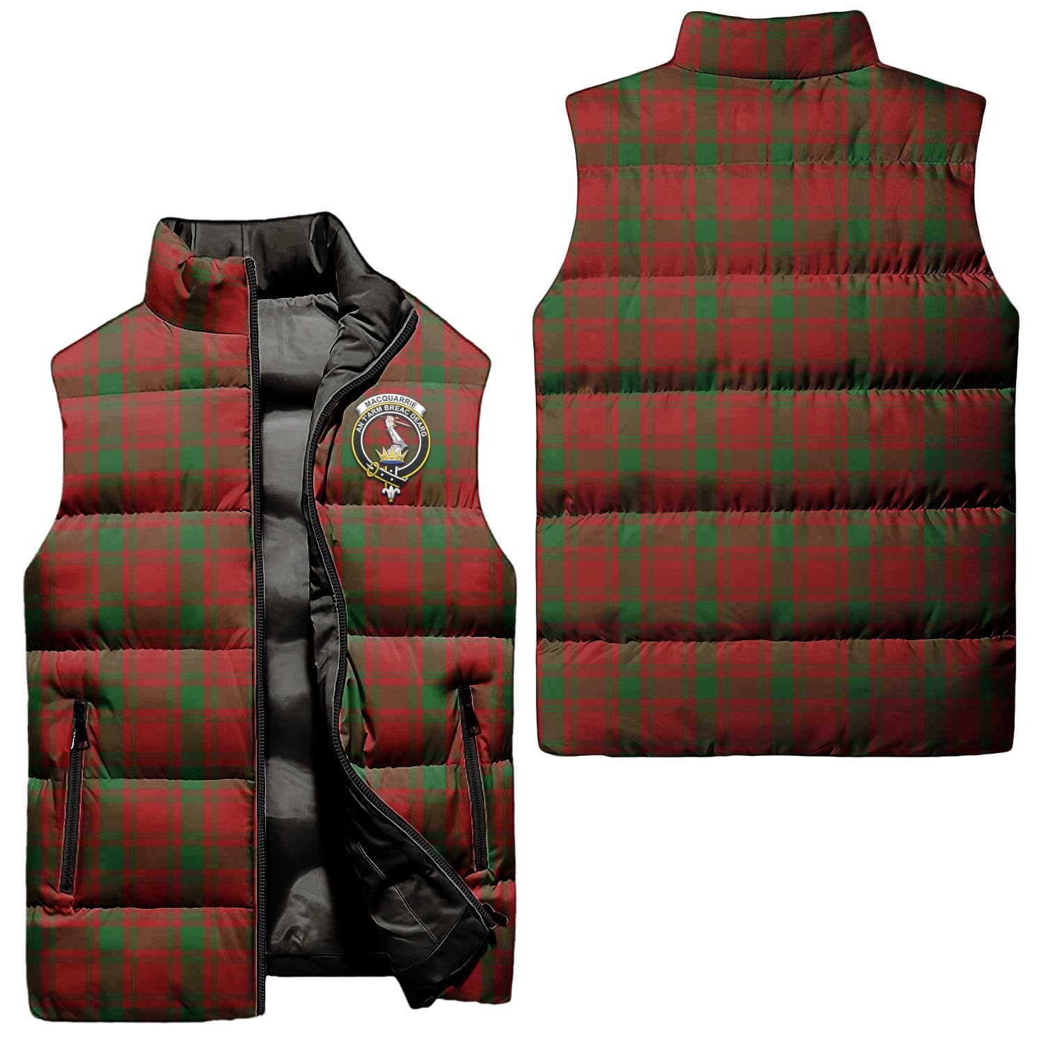 MacQuarrie Tartan Sleeveless Puffer Jacket with Family Crest Unisex - Tartanvibesclothing