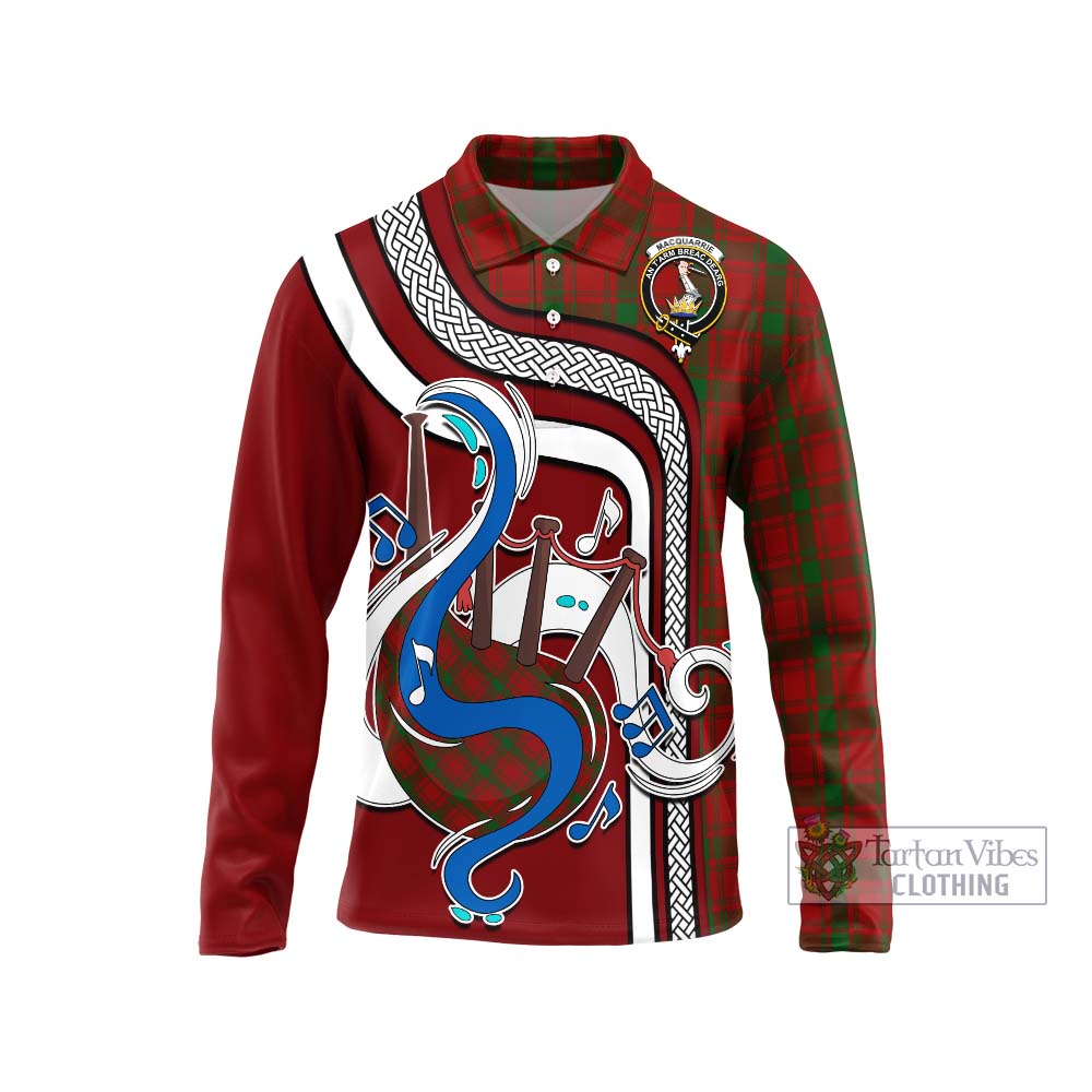 Tartan Vibes Clothing MacQuarrie Tartan Long Sleeve Polo Shirt with Epic Bagpipe Style