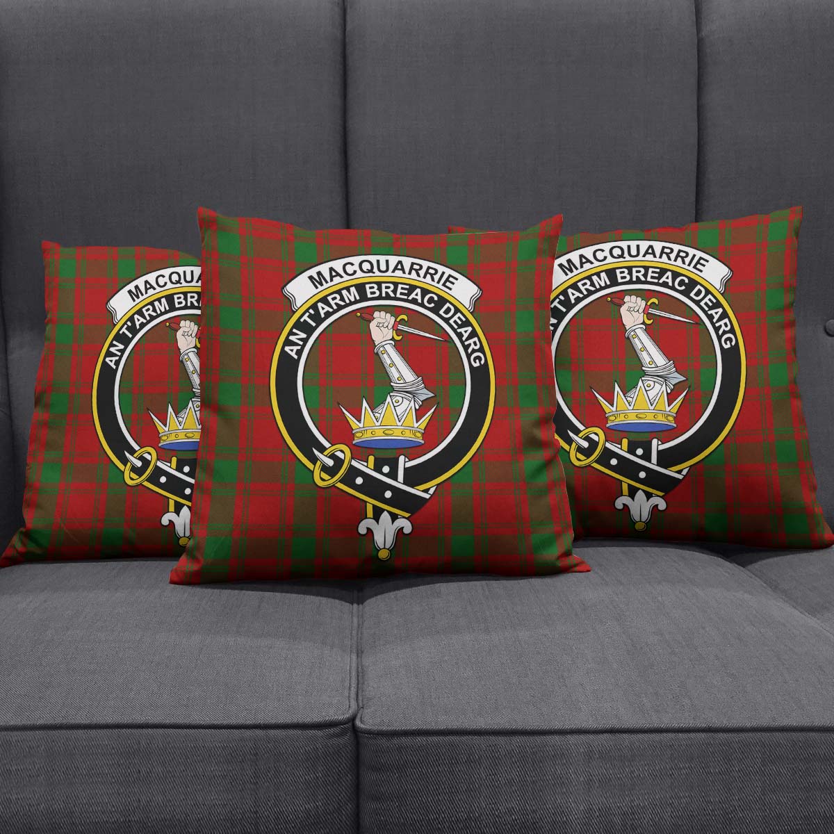 MacQuarrie Tartan Pillow Cover with Family Crest Square Pillow Cover - Tartanvibesclothing