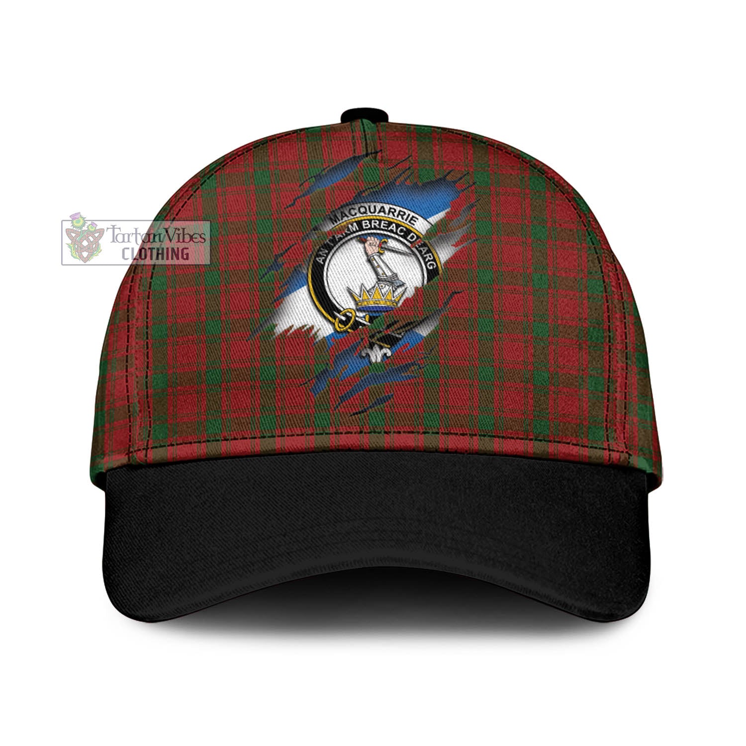 Tartan Vibes Clothing MacQuarrie Tartan Classic Cap with Family Crest In Me Style