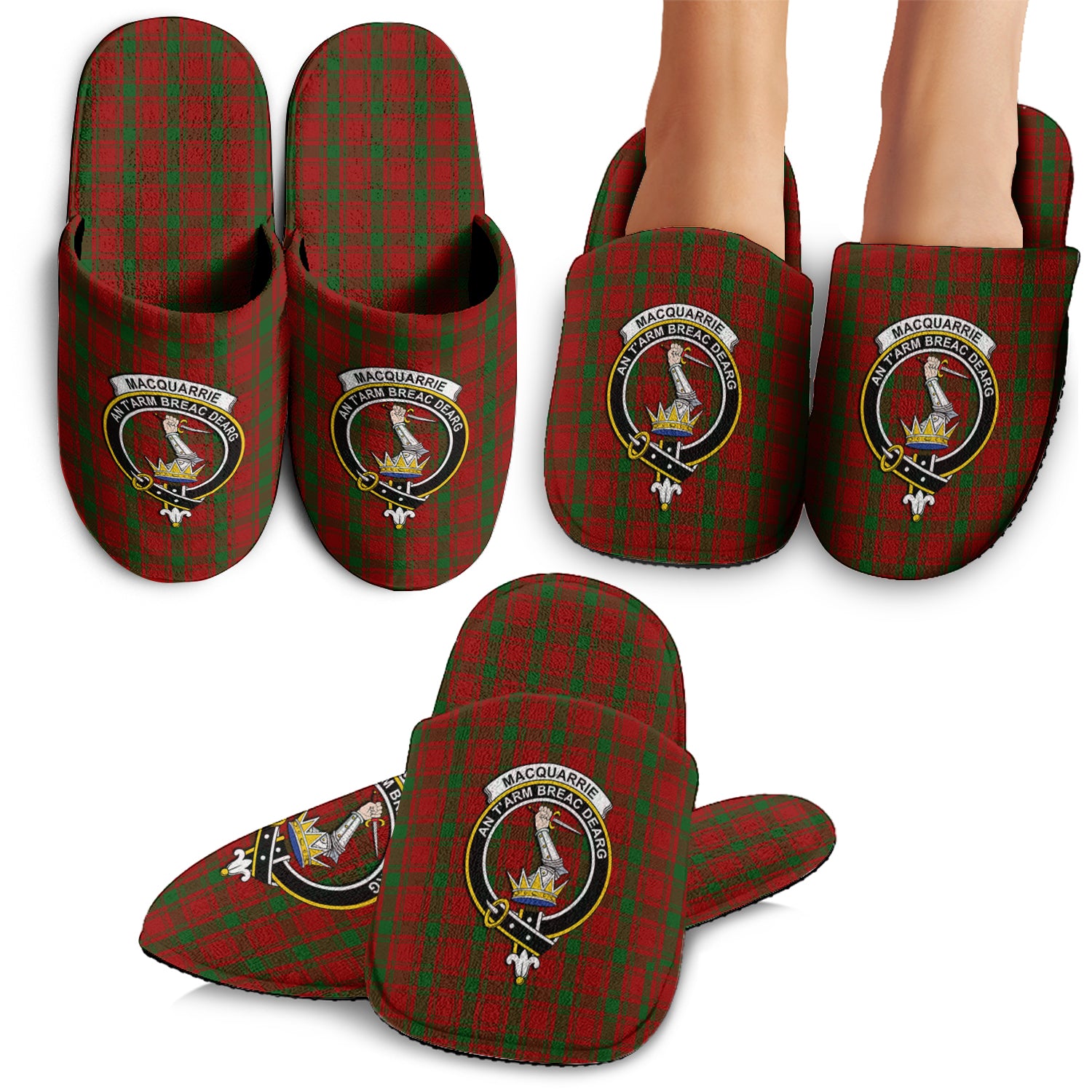 MacQuarrie Tartan Home Slippers with Family Crest - Tartanvibesclothing