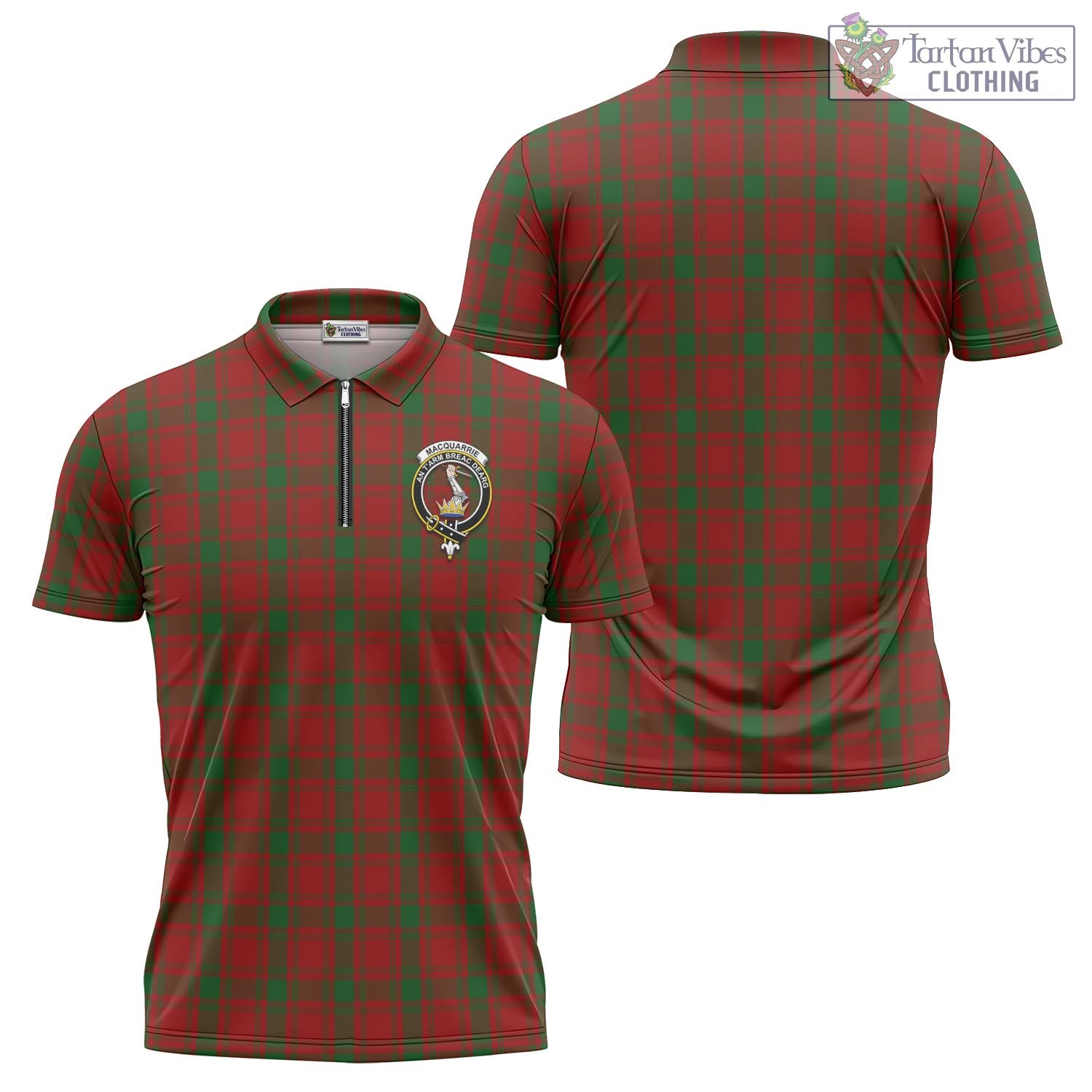 Tartan Vibes Clothing MacQuarrie Tartan Zipper Polo Shirt with Family Crest