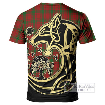 MacQuarrie (McQuarrie) Tartan T-Shirt with Family Crest Celtic Wolf Style