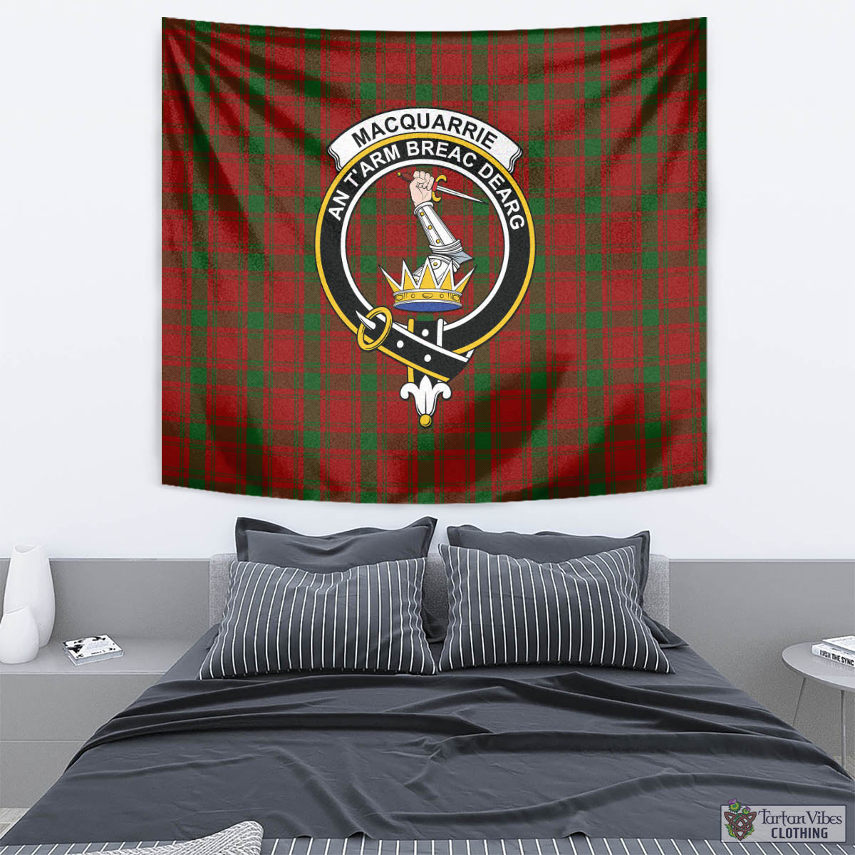 Tartan Vibes Clothing MacQuarrie Tartan Tapestry Wall Hanging and Home Decor for Room with Family Crest