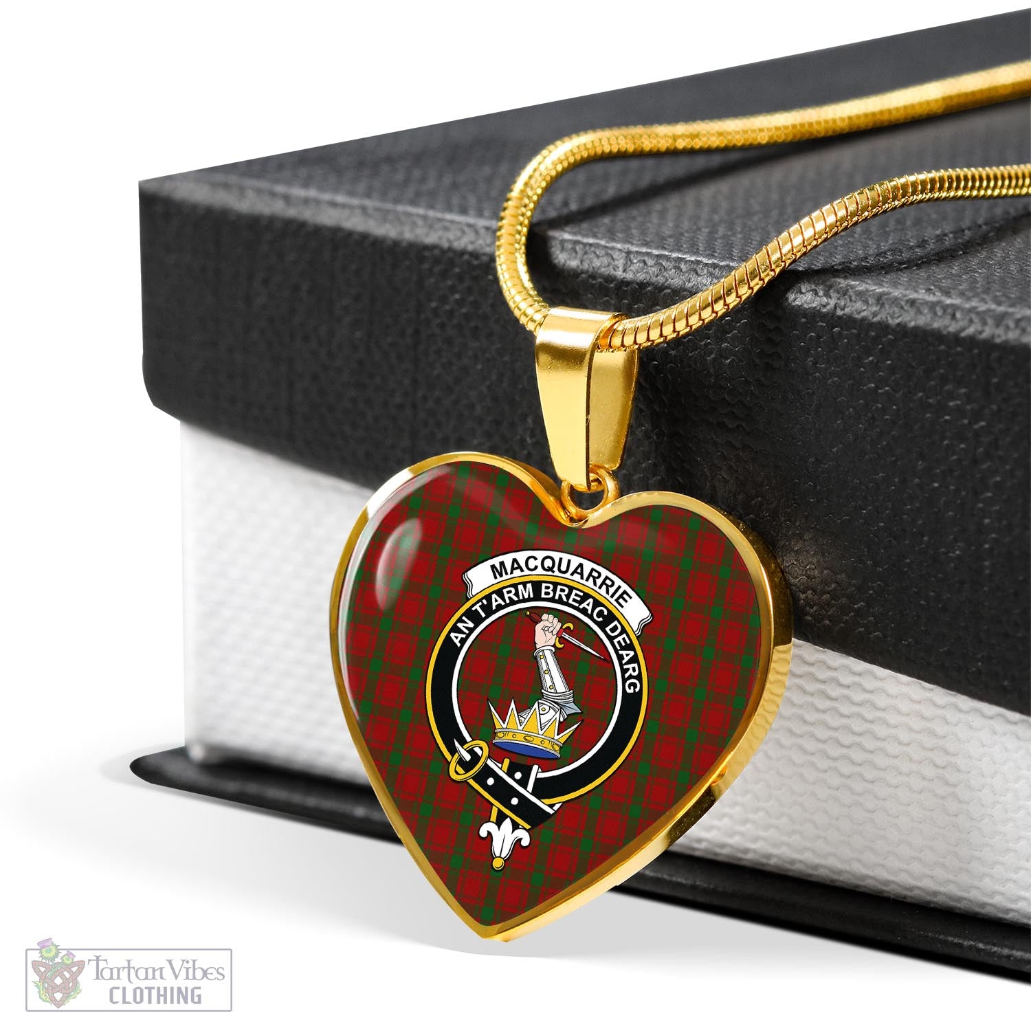 Tartan Vibes Clothing MacQuarrie Tartan Heart Necklace with Family Crest