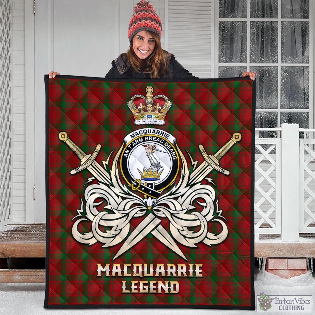 Tartan Vibes Clothing MacQuarrie Tartan Quilt with Clan Crest and the Golden Sword of Courageous Legacy