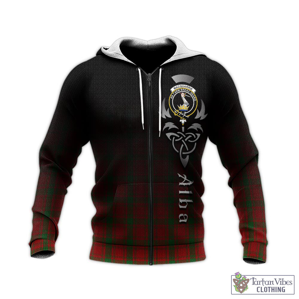 Tartan Vibes Clothing MacQuarrie Tartan Knitted Hoodie Featuring Alba Gu Brath Family Crest Celtic Inspired