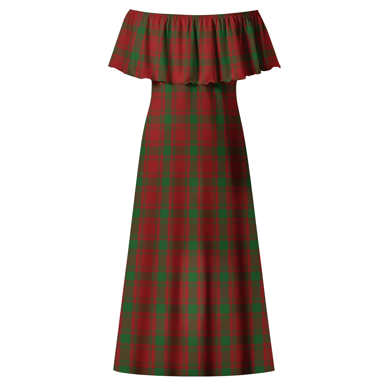 MacQuarrie Tartan Off Shoulder Long Dress - Tartanvibesclothing