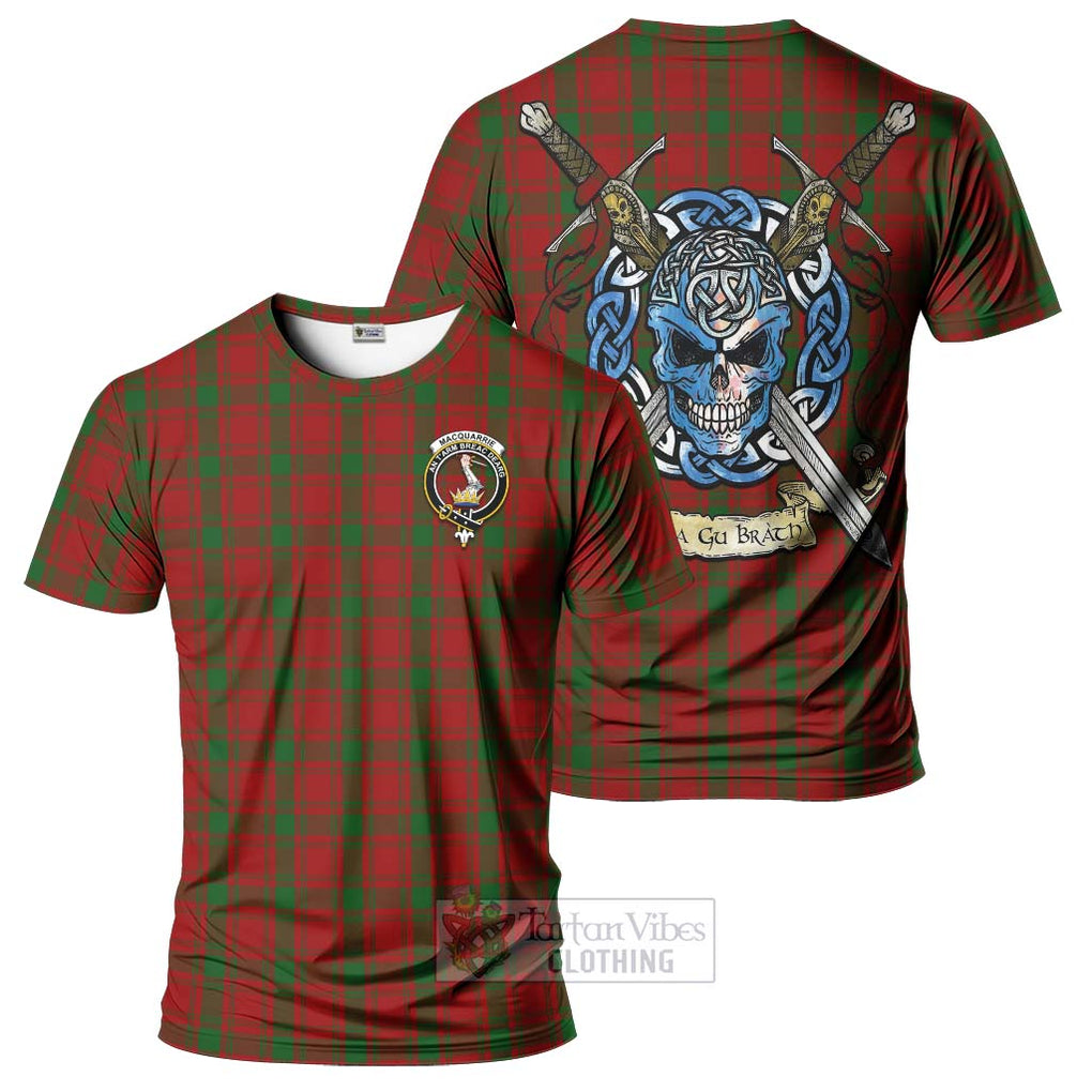 Tartan Vibes Clothing MacQuarrie (McQuarrie) Tartan T-Shirt with Family Crest Celtic Skull Style