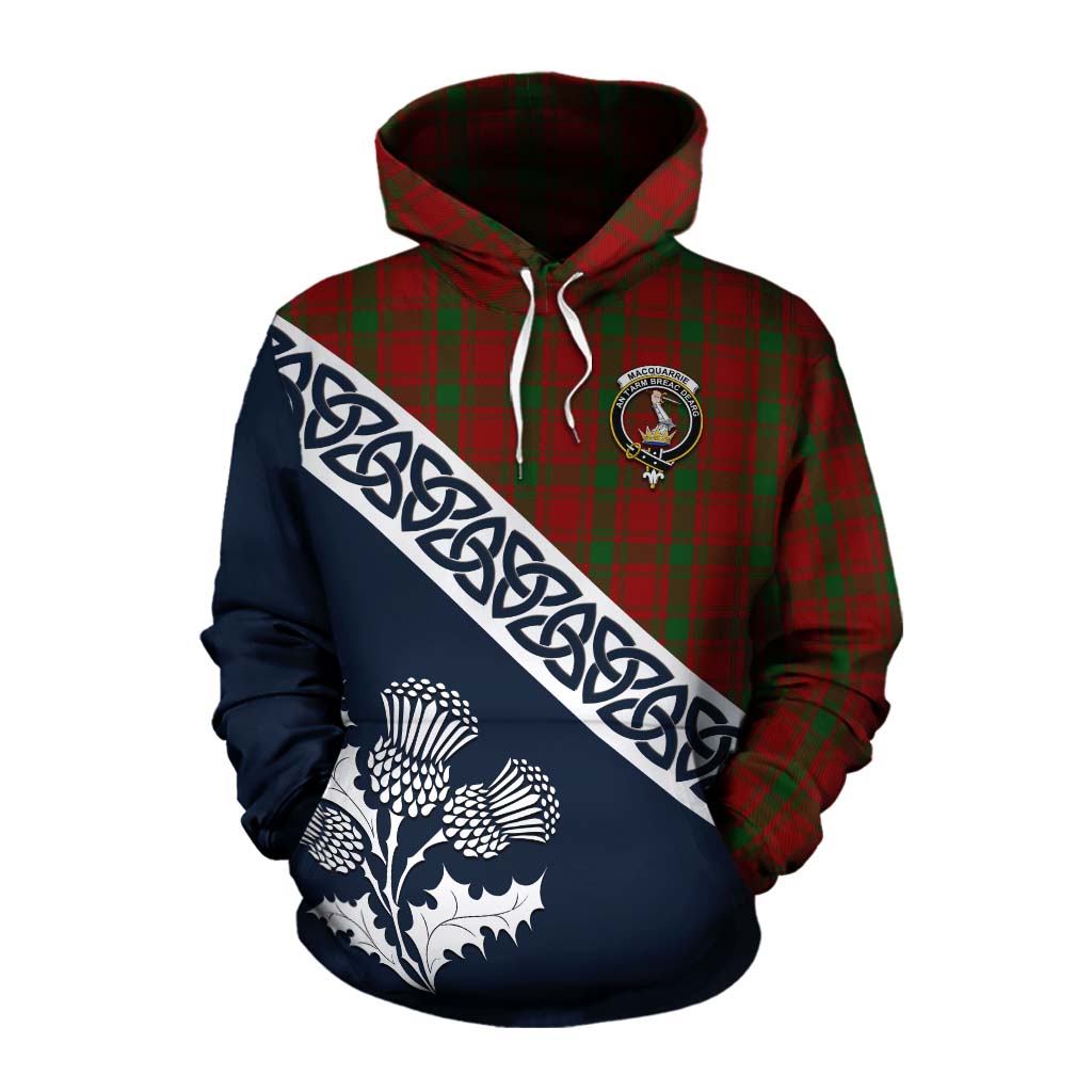 Tartan Vibes Clothing MacQuarrie (McQuarrie) Tartan Cotton Hoodie Featuring Thistle and Scotland Map