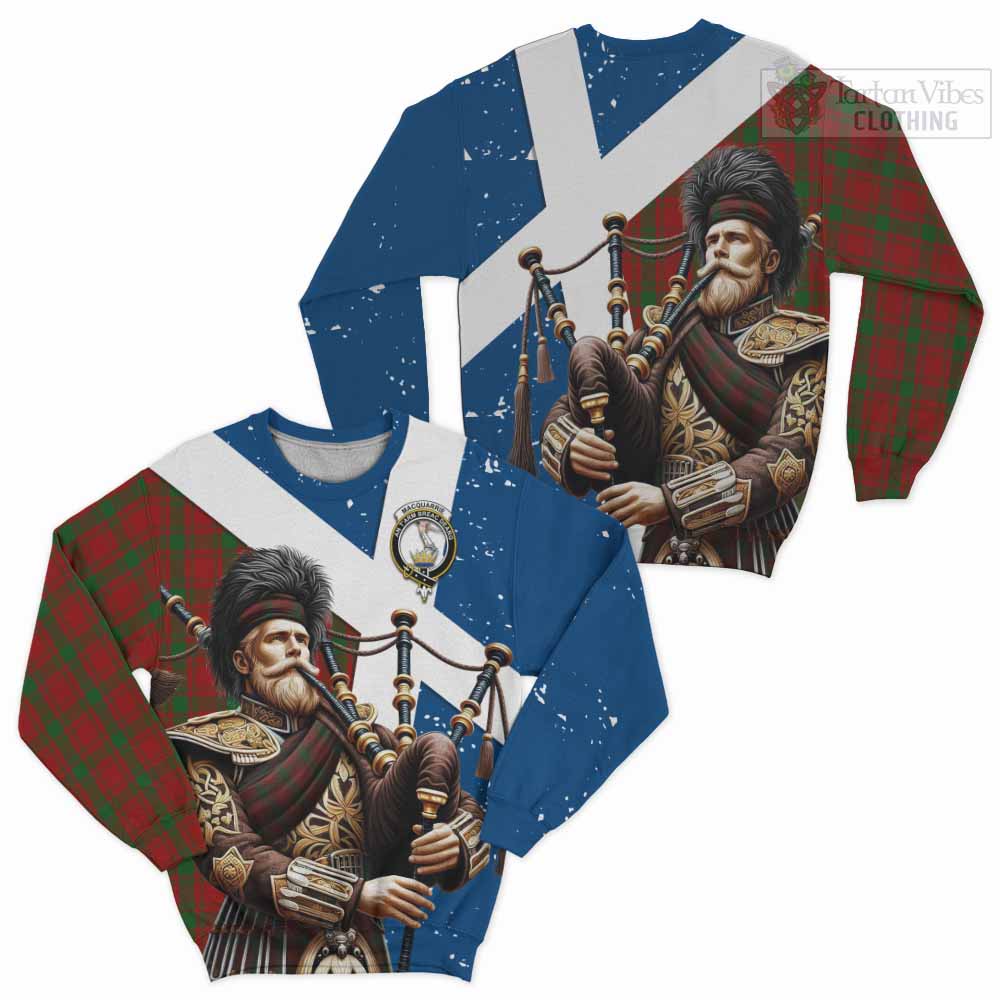 Tartan Vibes Clothing MacQuarrie (McQuarrie) Tartan Sweatshirt with Family Crest Scottish Bagpiper Vibes