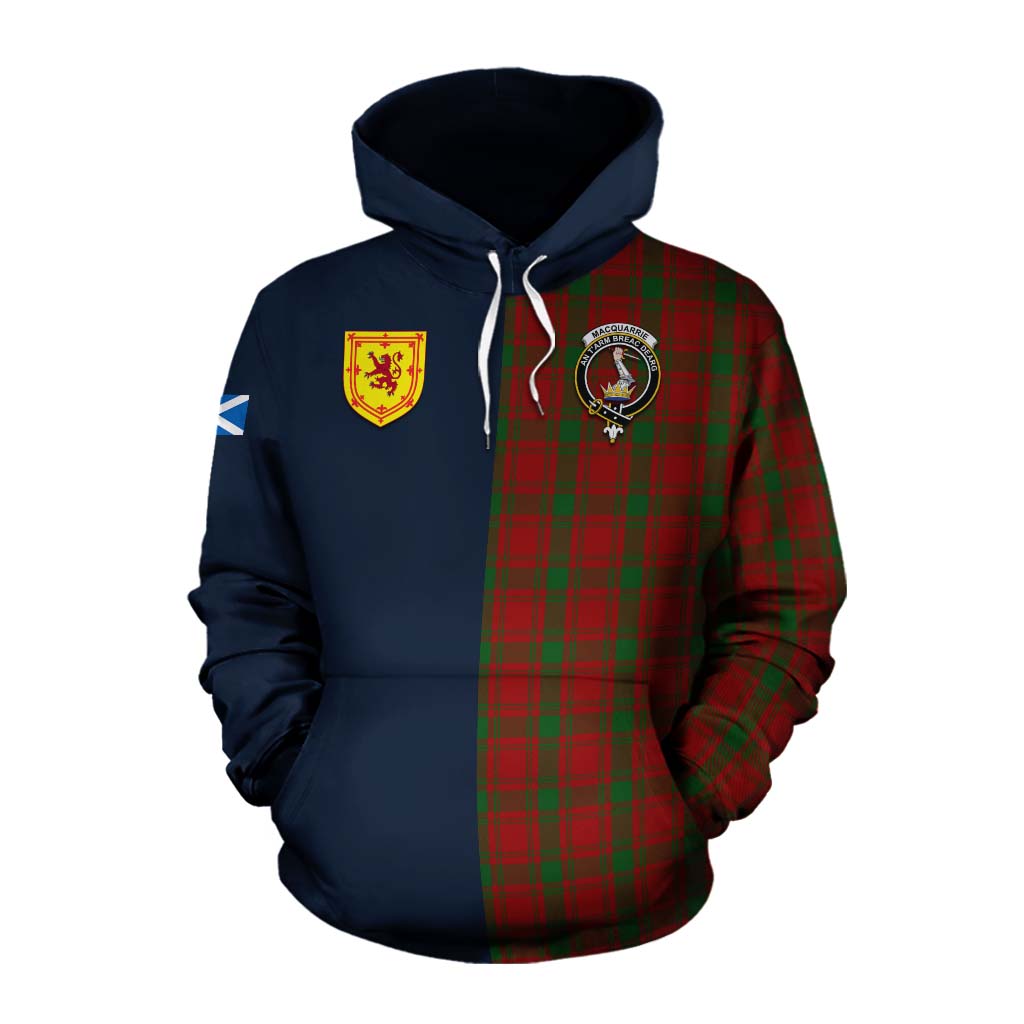 Tartan Vibes Clothing MacQuarrie (McQuarrie) Tartan Cotton Hoodie Alba with Scottish Lion Royal Arm Half Style