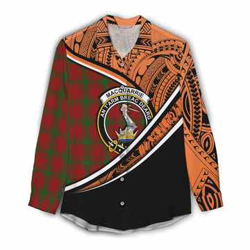 MacQuarrie (McQuarrie) Crest Tartan Women's Casual Shirt with Polynesian Vibes Style - Orange Version