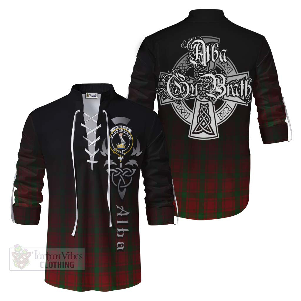 Tartan Vibes Clothing MacQuarrie (McQuarrie) Tartan Ghillie Kilt Shirt Featuring Alba Gu Brath Family Crest Celtic Inspired