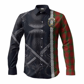 MacQuarrie (McQuarrie) Tartan Long Sleeve Button Shirt with Family Crest Cross Sword Thistle Celtic Vibes