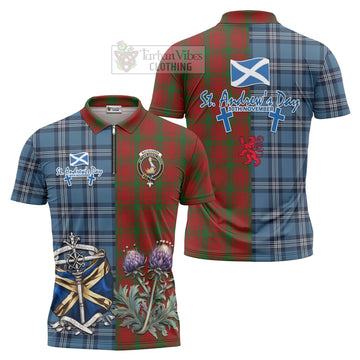 MacQuarrie (McQuarrie) Tartan Zipper Polo Shirt Happy St. Andrew's Day Half Tartan Style