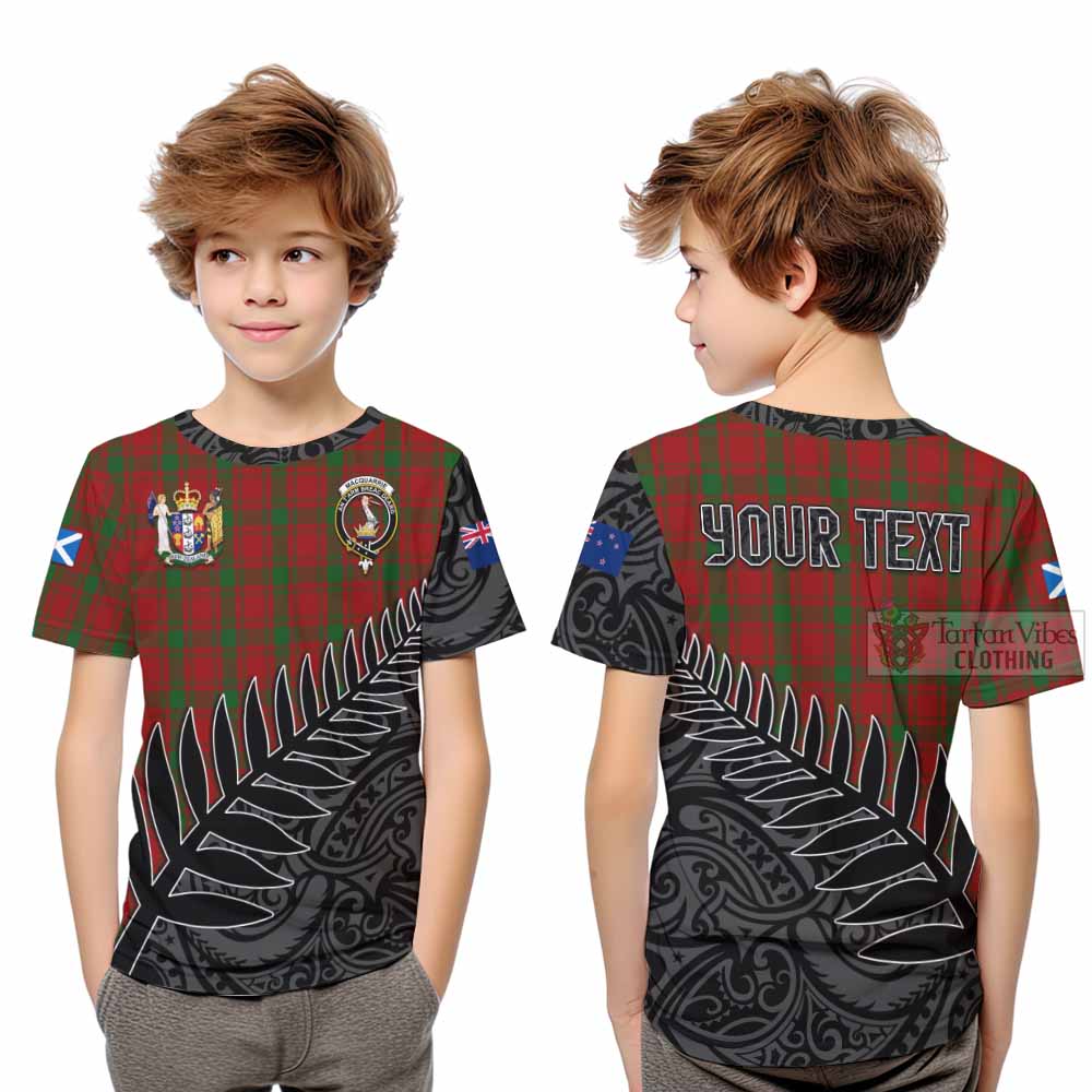 Tartan Vibes Clothing MacQuarrie (McQuarrie) Crest Tartan Kid T-Shirt with New Zealand Silver Fern Half Style