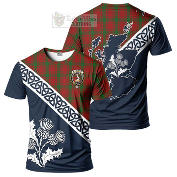 MacQuarrie (McQuarrie) Tartan T-Shirt Featuring Thistle and Scotland Map