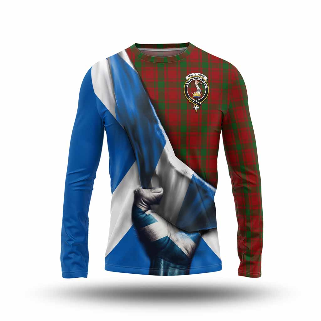 Tartan Vibes Clothing MacQuarrie (McQuarrie) Tartan Long Sleeve T-Shirt with Family Crest Scotland Patriotic Style