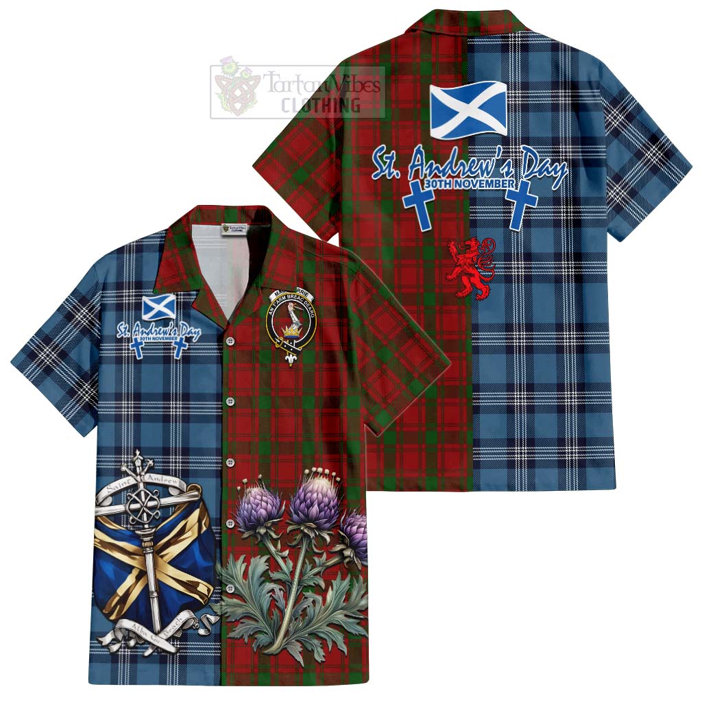 Tartan Vibes Clothing MacQuarrie (McQuarrie) Tartan Short Sleeve Button Shirt Happy St. Andrew's Day Half Tartan Style