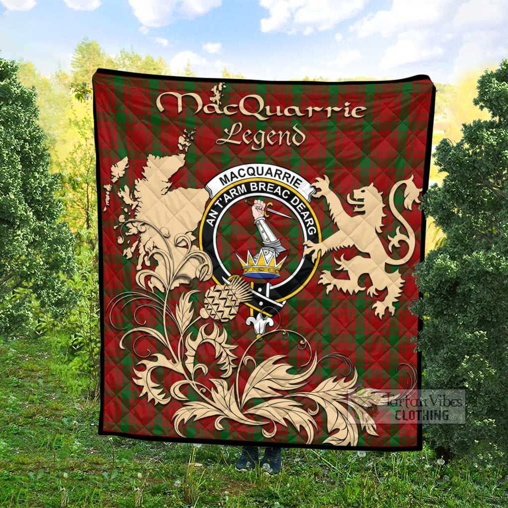 Tartan Vibes Clothing MacQuarrie (McQuarrie) Tartan Quilt with Family Crest and Scottish Symbol Style