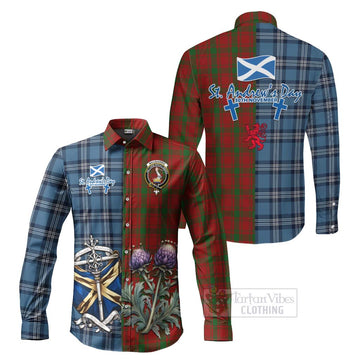 MacQuarrie (McQuarrie) Tartan Long Sleeve Button Shirt Happy St. Andrew's Day Half Tartan Style