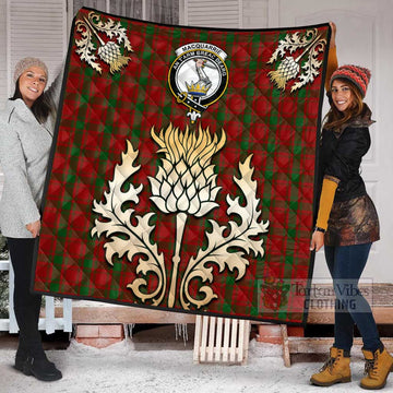 MacQuarrie (McQuarrie) Tartan Quilt with Family Crest and Golden Thistle Style